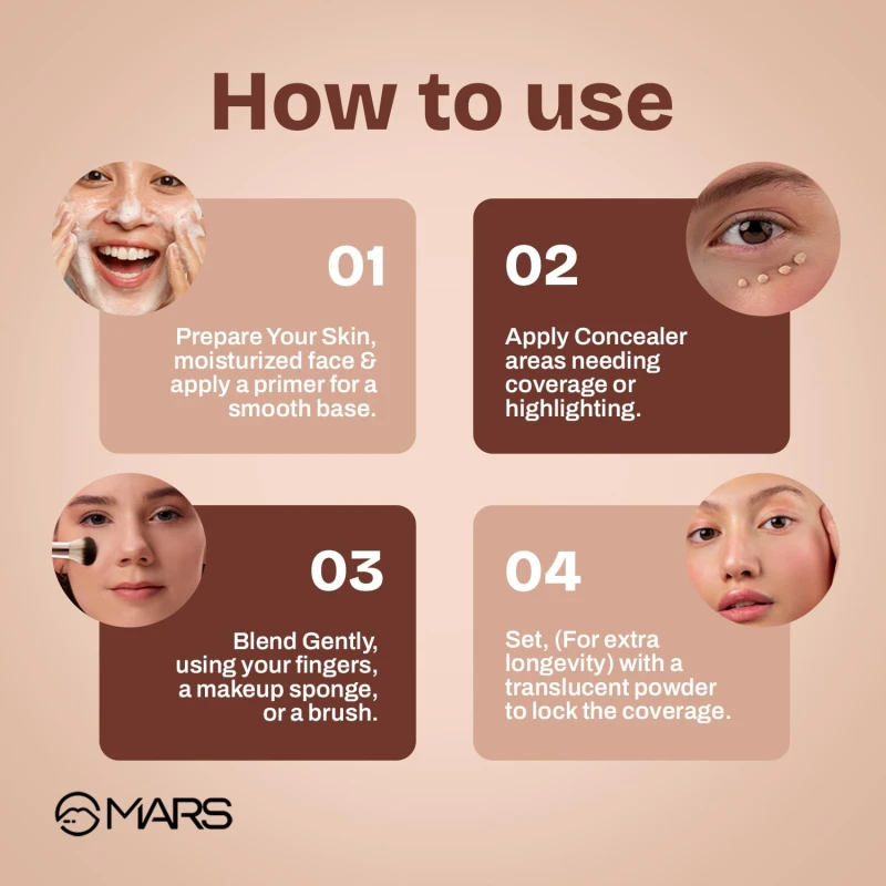 MARS SPF50 PA++++ Cancel Concealer with Radiant Natural Finish (6.0 ml) (01-IVORY VEIL) | Lightweight | Medium to High Coverage | Long-Lasting & Multi-Purpose | Crease Resistant thumbnail 4